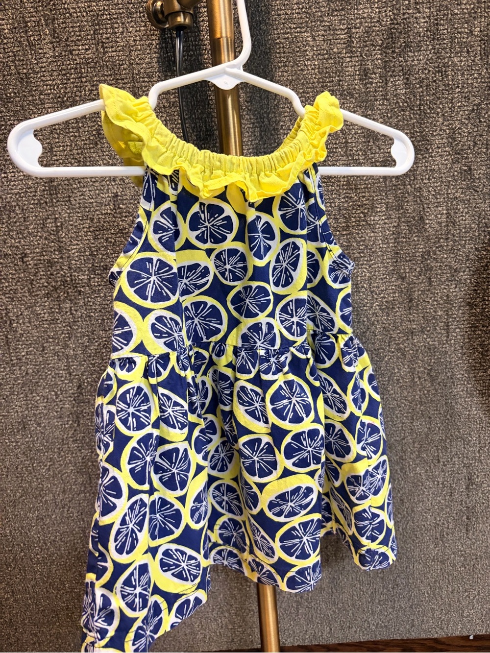 Girls Lemon Print Sundress with Yellow Ruffle Neck & Matching bloomers